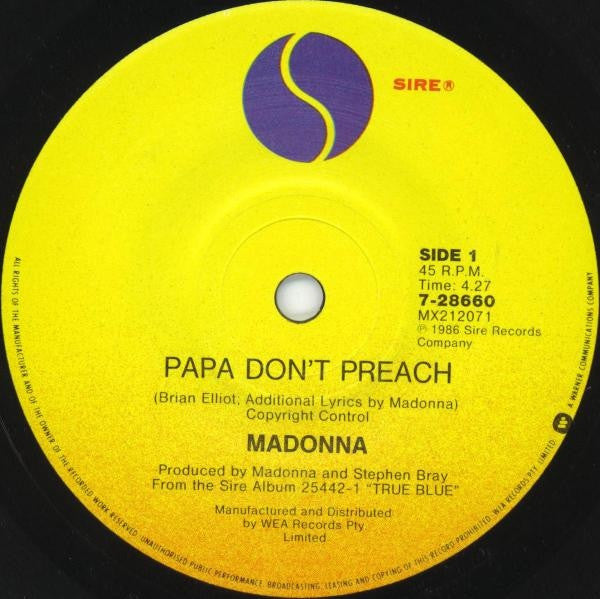 Madonna : Papa Don't Preach (7", Single)