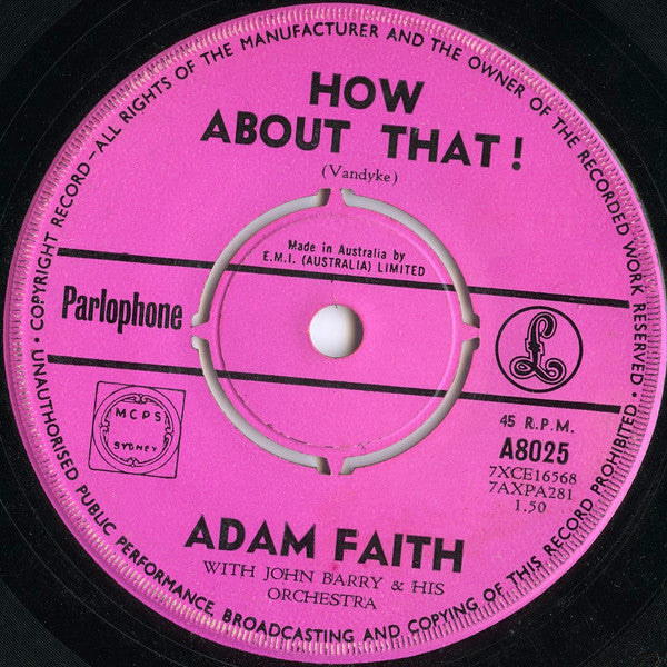 Adam Faith With John Barry & His Orchestra : How About That! (7", Single)