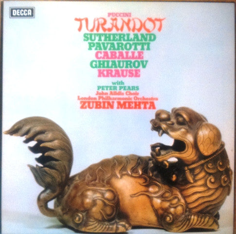 Giacomo Puccini, Joan Sutherland, Luciano Pavarotti, Montserrat Caballé, Nicolai Ghiaurov, Tom Krause With Peter Pears, John Alldis Choir, London Philharmonic Orchestra, Zubin Mehta : Turandot (3xLP + Box)