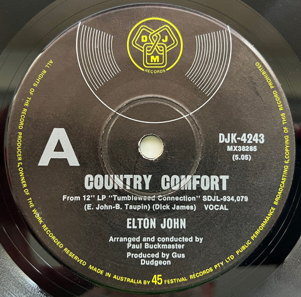 Elton John : Country Comfort (7", Single)