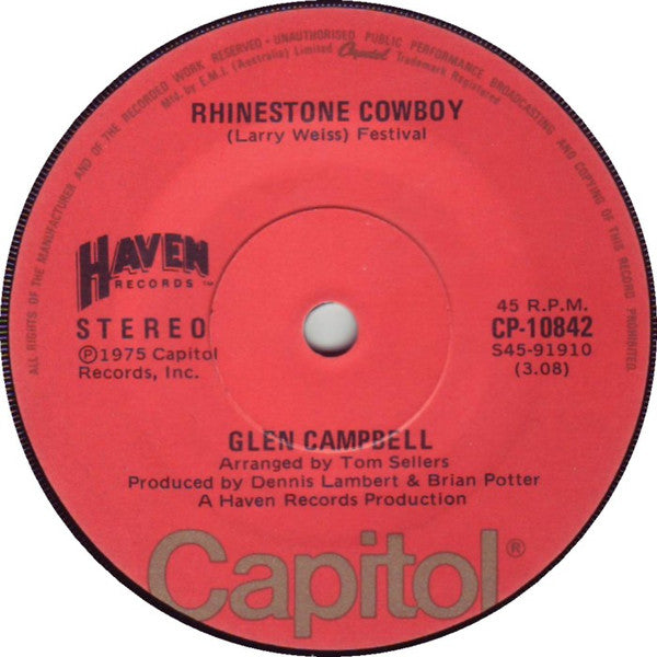 Glen Campbell : Rhinestone Cowboy (7", Single)