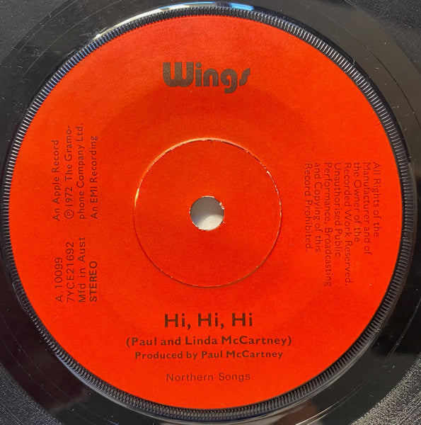 Wings (2) : Hi, Hi, Hi / C Moon (7", Single)