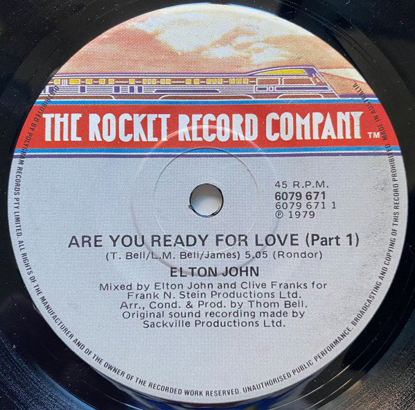 Elton John : Are You Ready For Love (7", Single)