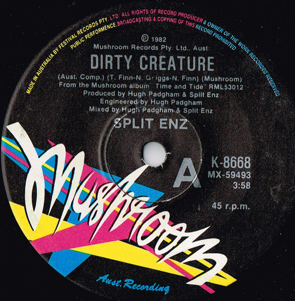 Split Enz : Dirty Creature (7", Single, Pap)
