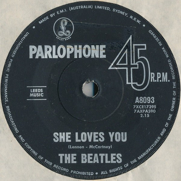 The Beatles : She Loves You (7", Single, RE)