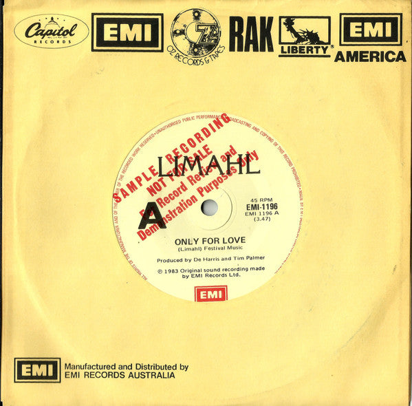 Limahl : Only For Love (7", Single, Promo)
