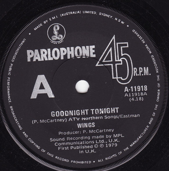 Wings (2) : Goodnight Tonight (7")