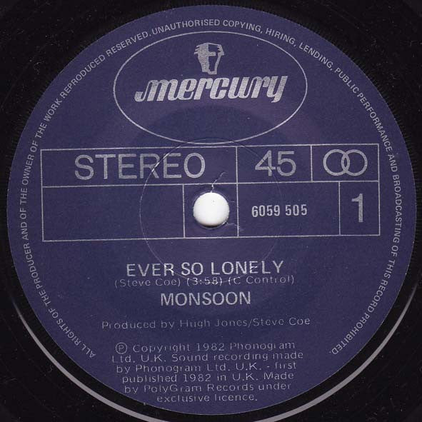 Monsoon : Ever So Lonely (7", Single)
