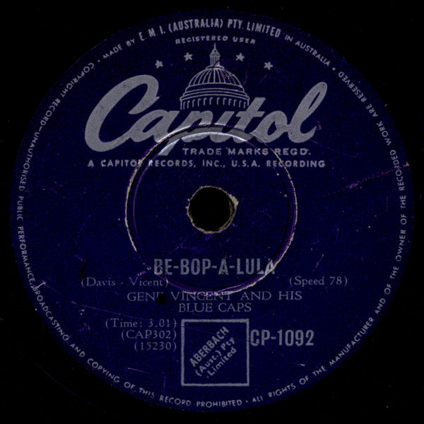 Gene Vincent & His Blue Caps : Be-Bop-A-Lula / Woman Love (Shellac, 10")