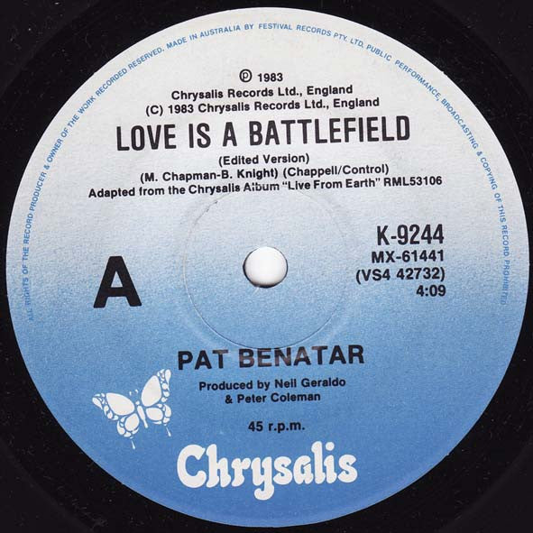 Pat Benatar : Love Is A Battlefield (7", Single)