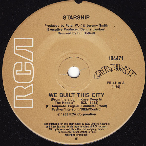 Starship (2) : We Built This City (7", Single)
