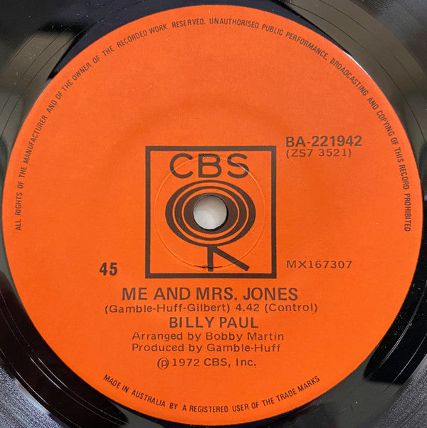 Billy Paul : Me And Mrs. Jones (7", Single)