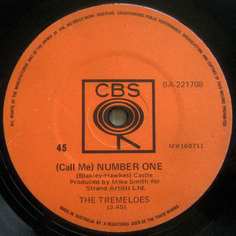 The Tremeloes : (Call Me) Number One (7", Single)