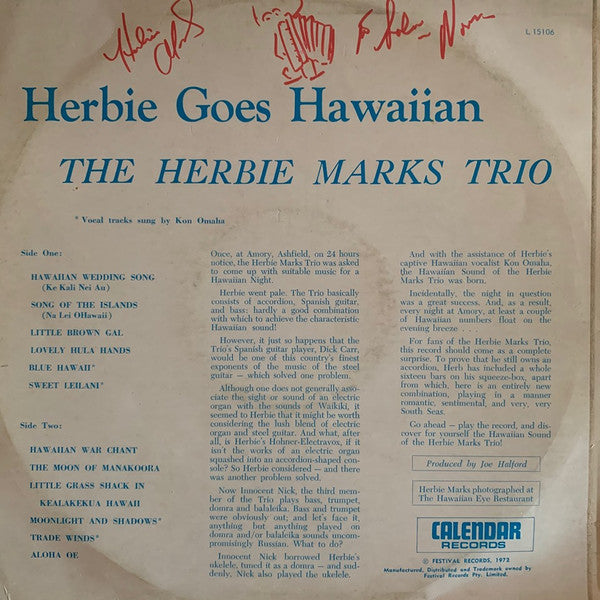 The Herbie Marks Trio : Herbie Goes Hawaiian (LP, Album, RE)