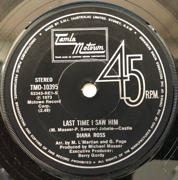 Diana Ross : Last Time I Saw Him (7", Single)