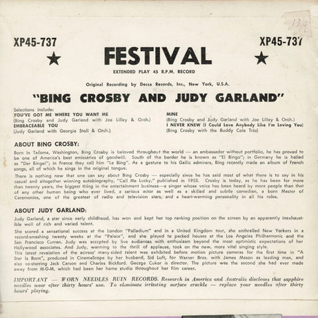 Bing Crosby, Judy Garland : Bing and Judy (7", EP)