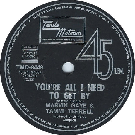 Marvin Gaye & Tammi Terrell : You're All I Need To Get By (7", Single, Mono)