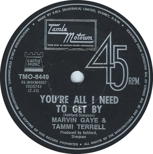 Marvin Gaye & Tammi Terrell : You're All I Need To Get By (7", Single, Mono)