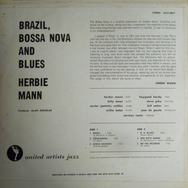 Herbie Mann : Brazil, Bossa Nova & Blues (LP, Album)