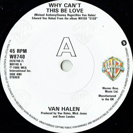 Van Halen : Why Can't This Be Love (7", Single, Pap)