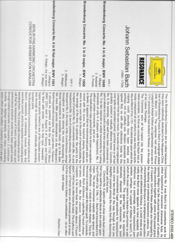 Johann Sebastian Bach, Herbert Von Karajan, Berliner Philharmoniker : Brandenburg Concertos Nos. 4.5.6 (LP)