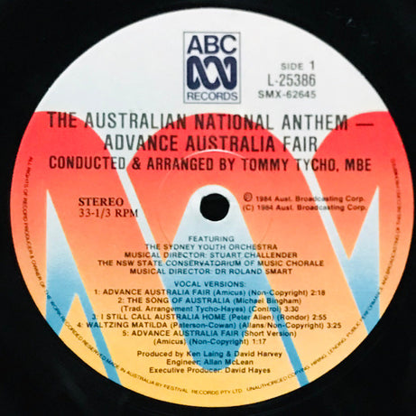 The Sydney Youth Orchestra & The NSW State Conservatorium Of Music Chorale Conducted & Arranged By Tommy Tycho : The Australian National Anthem: Advance Australia Fair (LP)