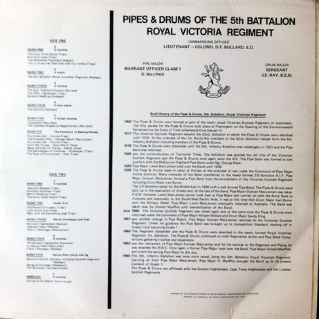 5th Battalion Royal Victoria Regiment : Pipes & Drums (LP, Album)