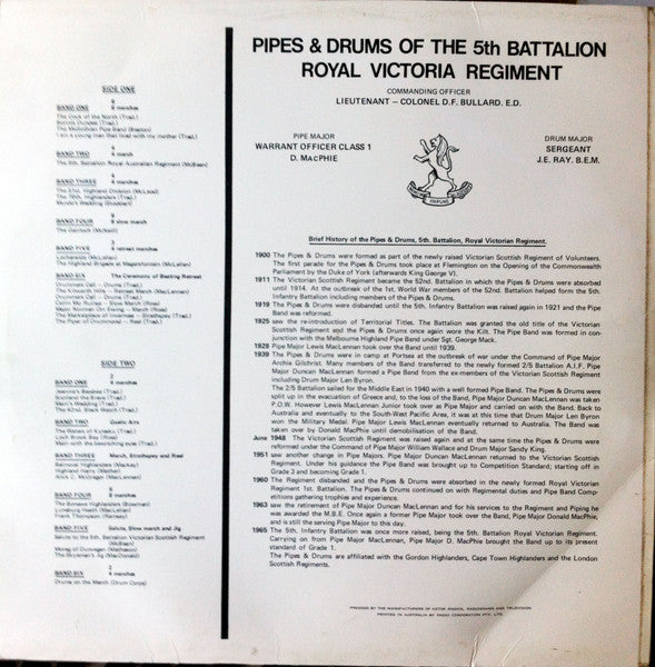 5th Battalion Royal Victoria Regiment : Pipes & Drums (LP, Album)