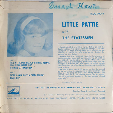 Little Pattie With The Statesmen (6) : Little Pattie (7", EP)