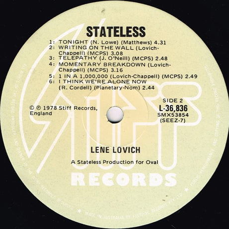 Lene Lovich : Stateless (LP, Album)