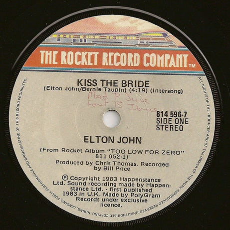 Elton John : Kiss The Bride (7", Single)