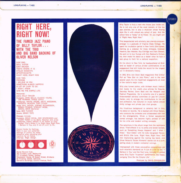 Billy Taylor, Billy Taylor Trio And Oliver Nelson's Big Band : Right Here, Right Now! (LP, Album, Club)