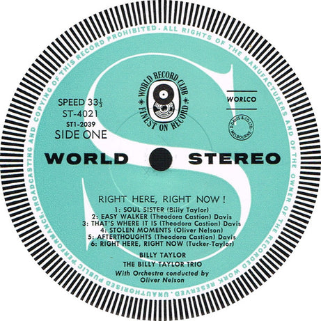 Billy Taylor, Billy Taylor Trio And Oliver Nelson's Big Band : Right Here, Right Now! (LP, Album, Club)