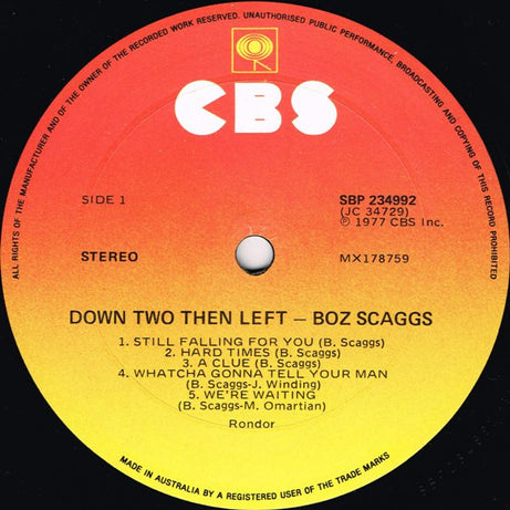 Boz Scaggs : Down Two Then Left (LP, Album)