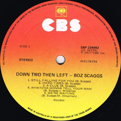 Boz Scaggs : Down Two Then Left (LP, Album)