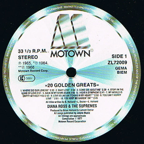 Diana Ross And The Supremes* : 20 Golden Greats (LP, Comp, RE)