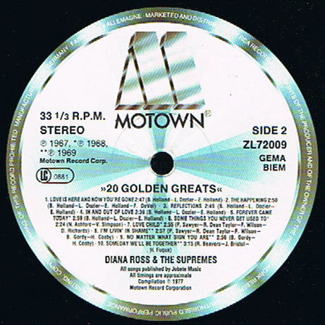 Diana Ross And The Supremes* : 20 Golden Greats (LP, Comp, RE)