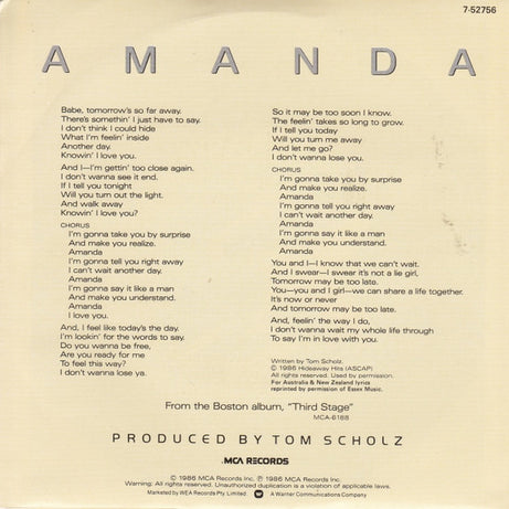 Boston : Amanda (7", Single)