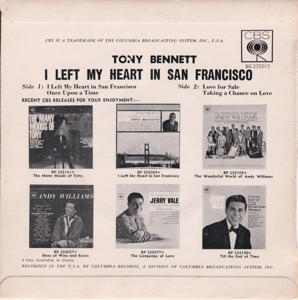 Tony Bennett : I Left My Heart In San Francisco (7", EP)
