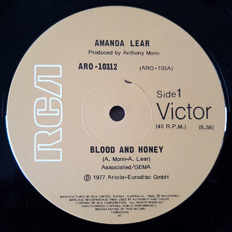 Amanda Lear : Blood & Honey (12", Maxi, Ltd)