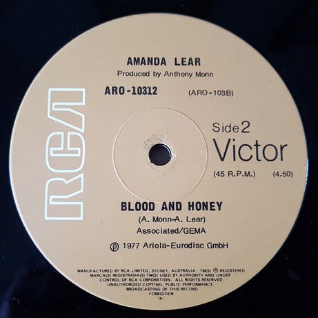 Amanda Lear : Blood & Honey (12", Maxi, Ltd)