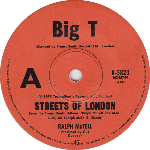 Ralph McTell : Streets Of London (7", Single)
