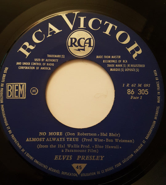 Elvis Presley : Blue Hawaii (7", EP, Mono, RE, Blu)