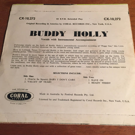 Buddy Holly : (You're So Square) Baby I Don't Care (7", EP)