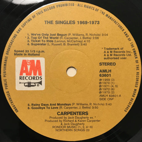 Carpenters : The Singles 1969-1973 (LP, Album, Comp, Gat)
