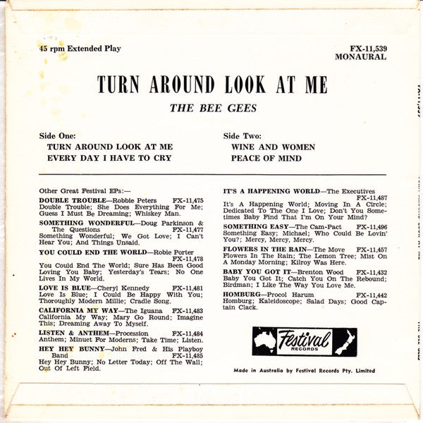 Bee Gees : Turn Around, Look At Me (7", EP, Mono)