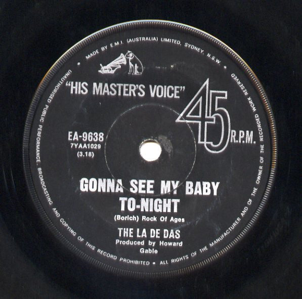 The La De Das : Gonna See My Baby To-night (7", Single)