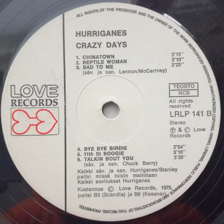 Hurriganes : Crazy Days (LP, Album, RP)