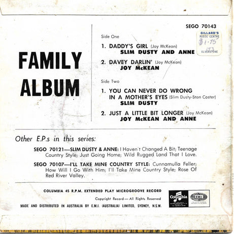 Slim Dusty, Joy McKean, Anne Kirkpatrick : Family Album - Slim, Joy and Anne (7", EP)