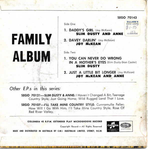 Slim Dusty, Joy McKean, Anne Kirkpatrick : Family Album - Slim, Joy and Anne (7", EP)